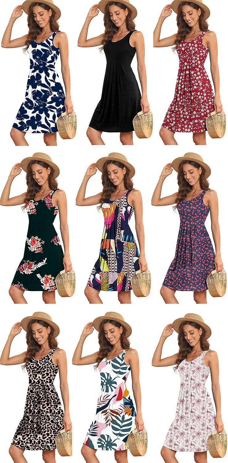 Akihoo Women Summer Casual Sleeveless Midi Plain Pleated Tank Vest Dresses S-3XL Akihoo Women Summer Casual Sleeveless Midi Plain Pleated Tank Vest Dresses S-3XL