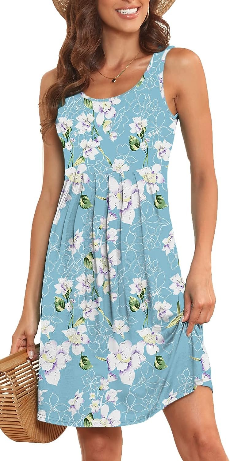 Akihoo Women Summer Casual Sleeveless Midi Plain Pleated Tank Vest Dresses S-3XL Akihoo Women Summer Casual Sleeveless Midi Plain Pleated Tank Vest Dresses S-3XL