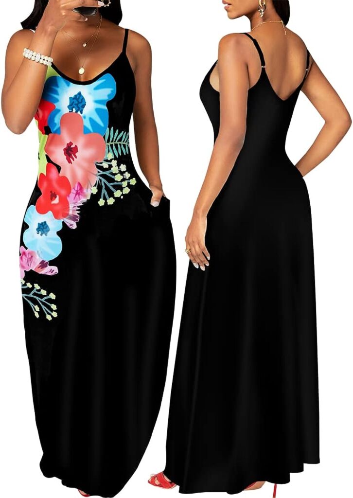 SheKiss 2023 Womens Casual Summer Floral Long Maxi Dresses Floor Length Sleeveless Plus Size Sundresses