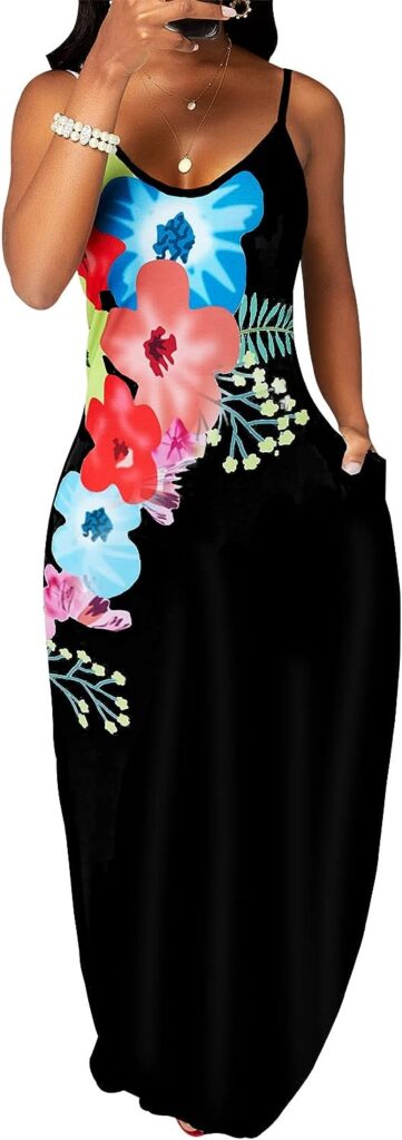 SheKiss 2023 Womens Casual Summer Floral Long Maxi Dresses Floor Length Sleeveless Plus Size Sundresses