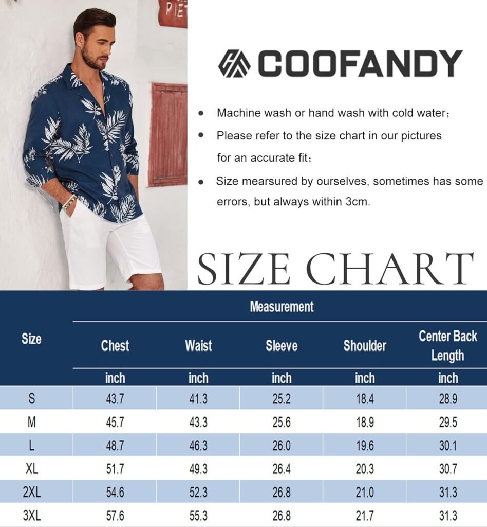 COOFANDY Mens Hawaiian Shirts Casual Button Down Floral Shirt Cuban Collar Long Sleeve Tropical Beach Shirts