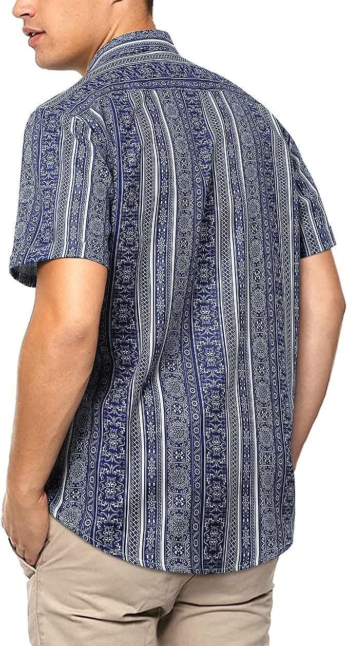HISDERN Mens Summer Tropical Shirts Short Sleeve Hawaiian Button Down Retro Shirts Striped Casual Beach 70S Vacation HISDERN Mens Summer Tropical Shirts Short Sleeve Hawaiian Button Down Retro Shirts Striped Casual Beach 70S Vacation