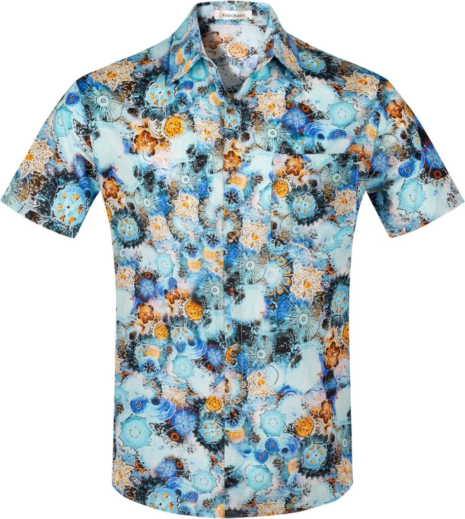 Kepokasn Hawaiian Shirt for Men Short Sleeve Button Down Shirts Casual Stylish Tropical Summer Beach Shirt with Pocket