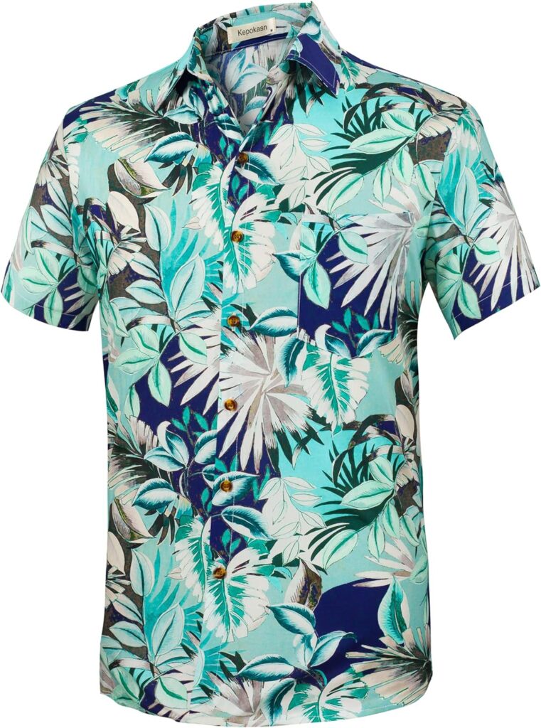 Kepokasn Hawaiian Shirt for Men Short Sleeve Button Down Shirts Casual Stylish Tropical Summer Beach Shirt with Pocket