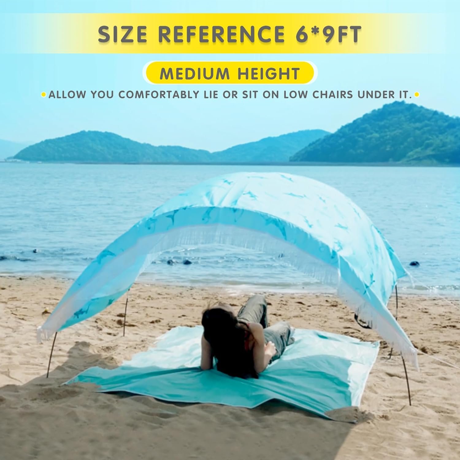 Magiea Beach Sun Shade Canopy UV50+, Beach Tent Pop Up Shade with Portable Bag, Ground Pegs, Stability Poles, 5&Atilde;&mdash;7FT Beach Shade Canopy Wind Sail Waterproof Beach Tent Sun Shelter Set up in 5 Minutes