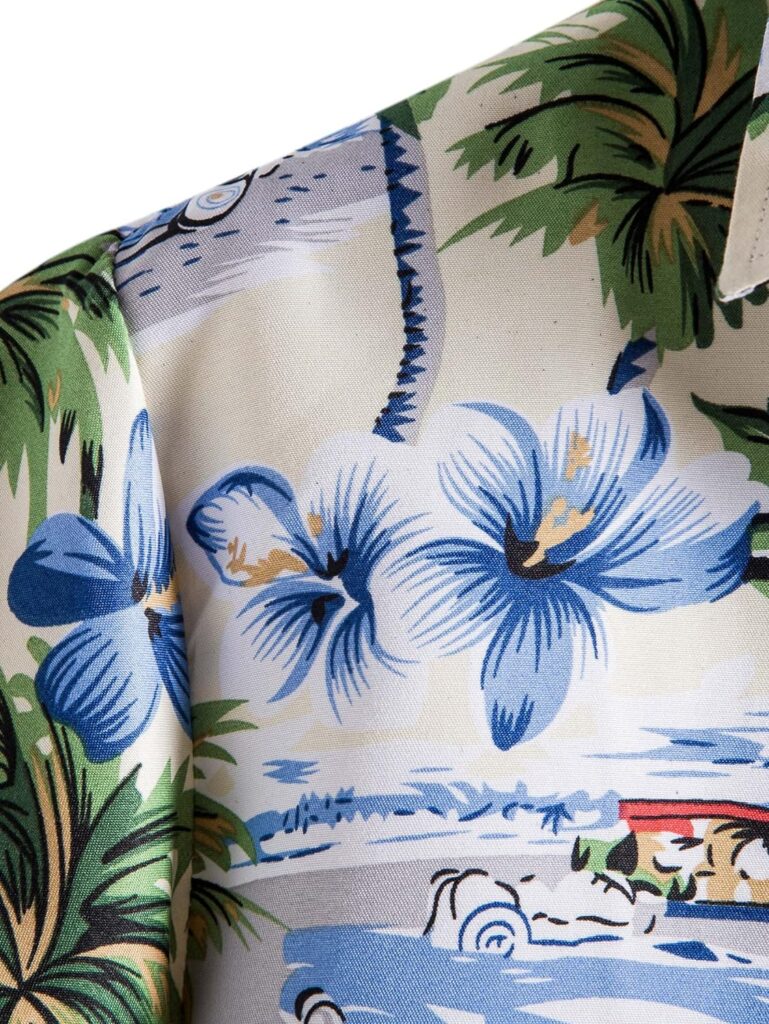 Mens Casual Tropical Print Button Down Short Sleeve Hawaiian Shirt