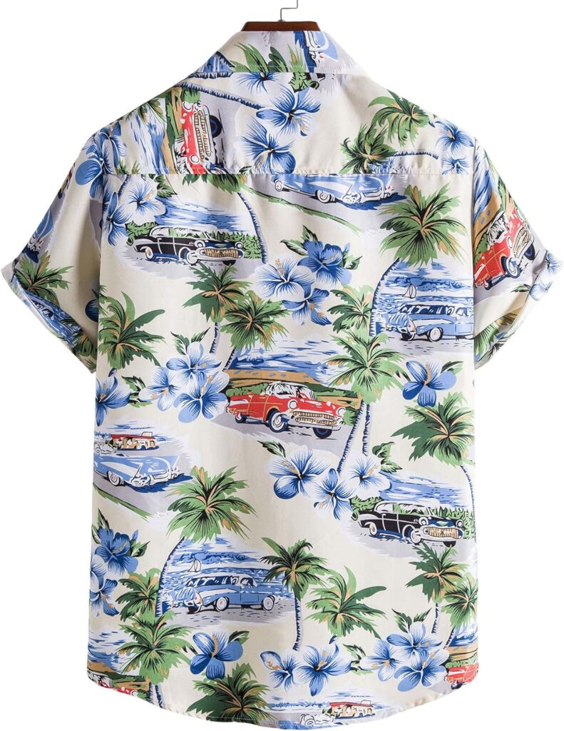 Mens Casual Tropical Print Button Down Short Sleeve Hawaiian Shirt