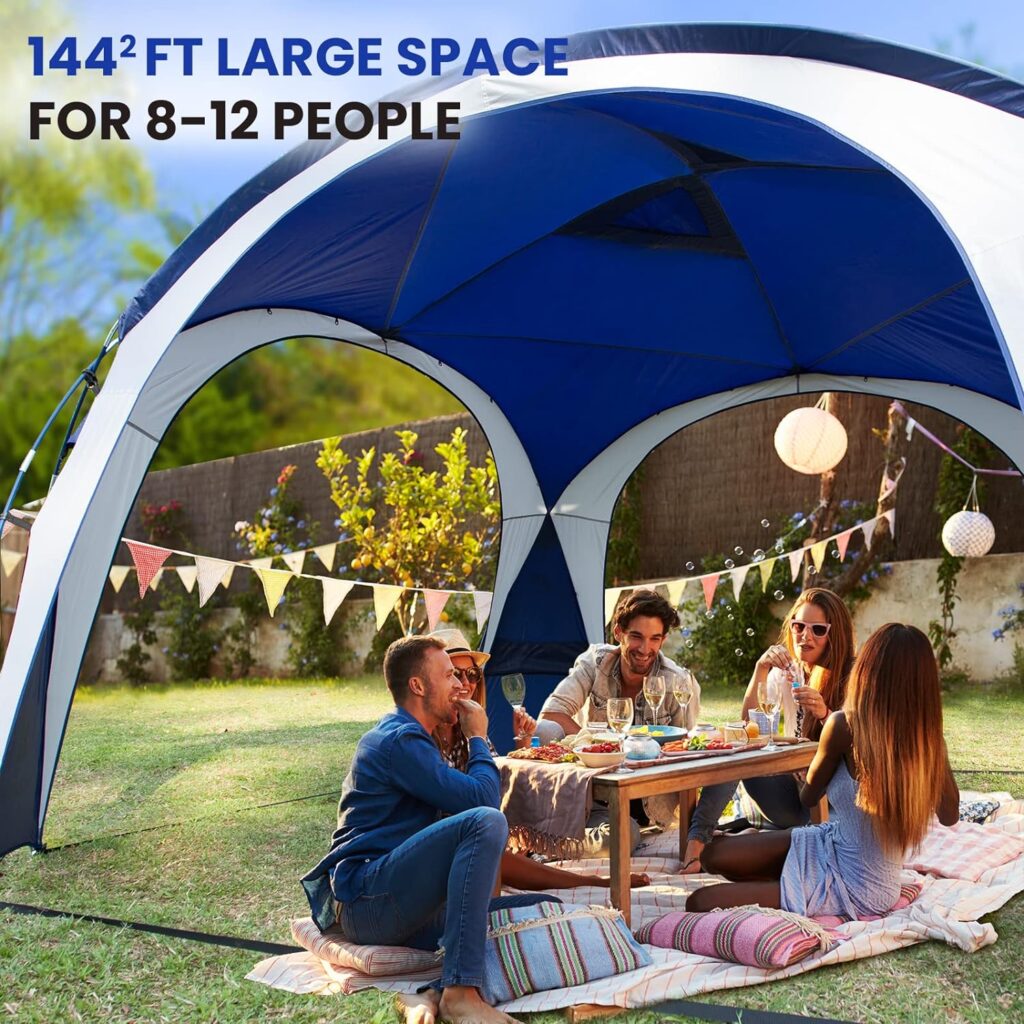 UNICAMPER Beach Tent 12 X 12ft Large UPF50+ Pop Up Canopy with 2-Pcs Side Wall, Sun Shelter Rainproof, Waterproof for Camping Trips, Backyard Fun, Fishing, Parties, Or Picnics(Ocean Blue)