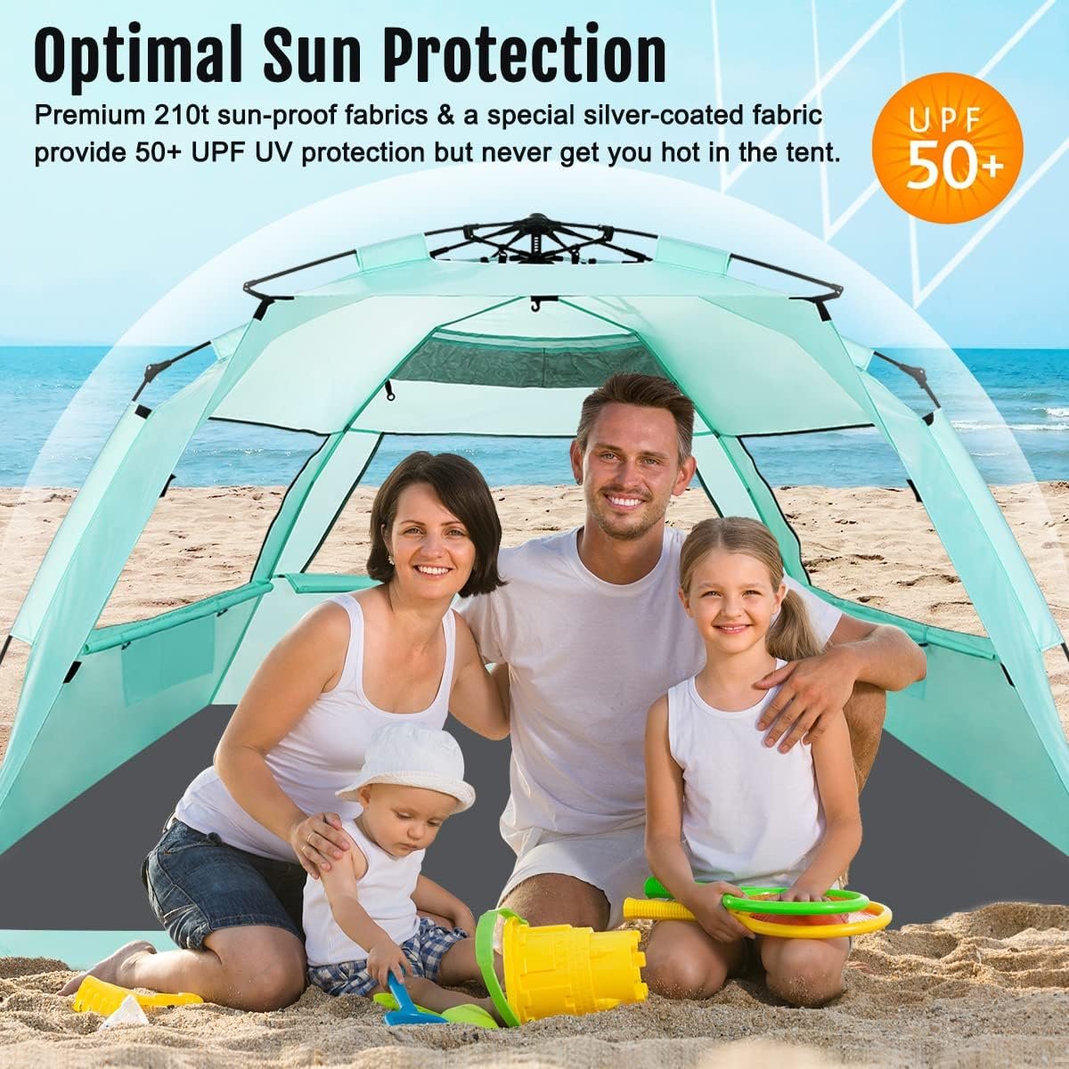 WhiteFang Deluxe XL Pop Up Beach Tent Sun Shade Shelter for 3-4 Person, UV Protection, Extendable Floor with 3 Ventilating Windows Plus Carrying Bag, Stakes, and Guy Lines WhiteFang Deluxe XL Pop Up Beach Tent Sun Shade Shelter for 3-4 Person, UV Protection, Extendable Floor with 3 Ventilating Windows Plus Carrying Bag, Stakes, and Guy Lines
