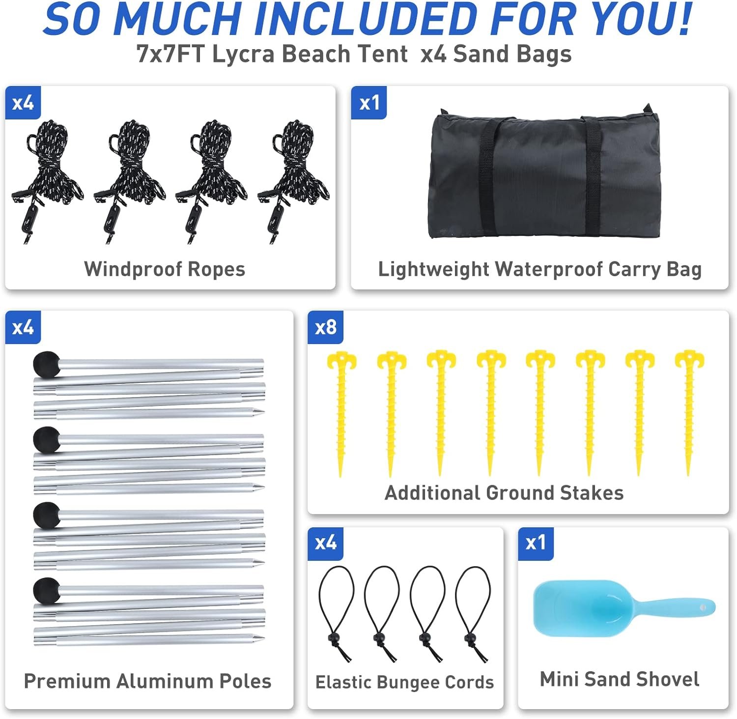 Zeepair Beach Tent Pop Up Shade Canopy Sun Shelter UPF50+ with 2 Stability Poles/Carry Bag/Ground Pegs/Sand Shovel/Windproof Ropes Portable Outdoor Family Sunshade for Beach Camping (Navy Blue, 7&Atilde;&mdash;7FT)