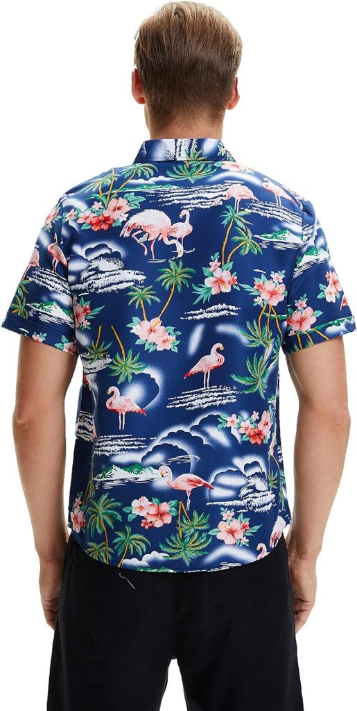 SSLR Mens Hawaiian Shirt Flamingos Casual Short Sleeve Button Down Shirts Aloha Shirt