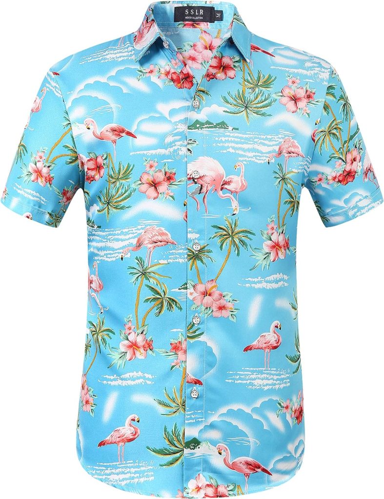 SSLR Mens Hawaiian Shirt Flamingos Casual Short Sleeve Button Down Shirts Aloha Shirt