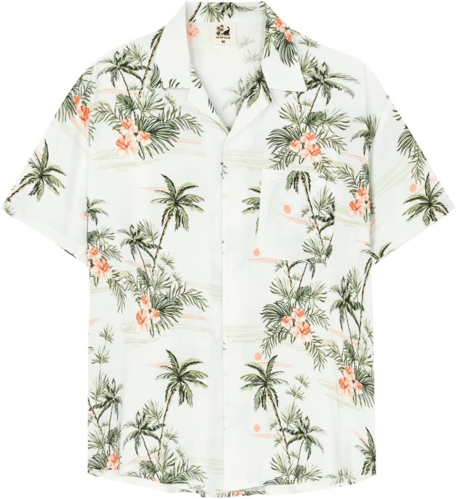 SURF CUZ Mens Hawaiian Shirts Short Sleeve Stretch Casual Aloha Shirt Vacation Mens Tropical Button Down Beach Shirts