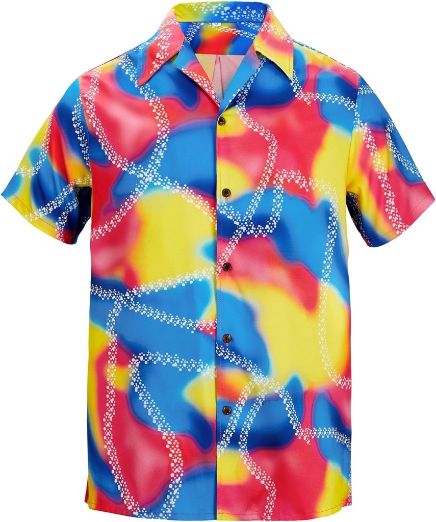 Zando 80s 90s Hawaiian Shirt for Men Short Sleeve 80s 90s Outfit Funny Hawaiian Shirts Party Disco Outfit